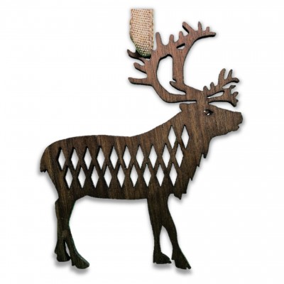 Reindeer Diamond Style Ornament  - Black Walnut Wood - 96x115x6mm - Made in Quebec